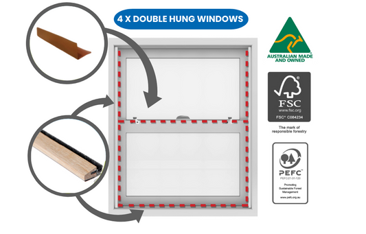 4 x Window Double-Hung/Sash Windows Draught Proofing Kit | 4 Windows